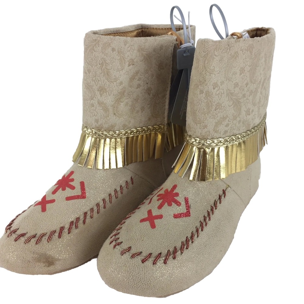 Disney Store Pocahontas Girls Costume Shoes Moccasin Boots Fringe Size 13/1